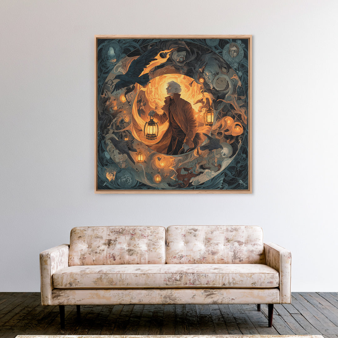 The Lantern Mage, Gothic Nightmare Art, Square Wall Art, Macabre Wall Art, Canvas Print, Halloween Wall Art, Gothic Home Decor
