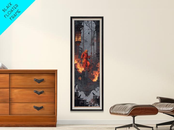 The Lantern Mage, Architectural Etching Art, Tall Narrow Wall Art, Dark Halloween Decor, Canvas Print, Halloween Wall Art