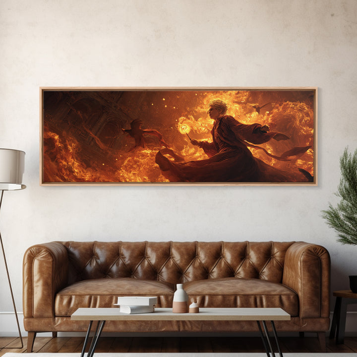 The Lantern Mage, Apocalyptic Romantic Art, Extra Wide Wall Art, Gothic Horror Wall Art, Framed Canvas Print, Halloween Wall Art
