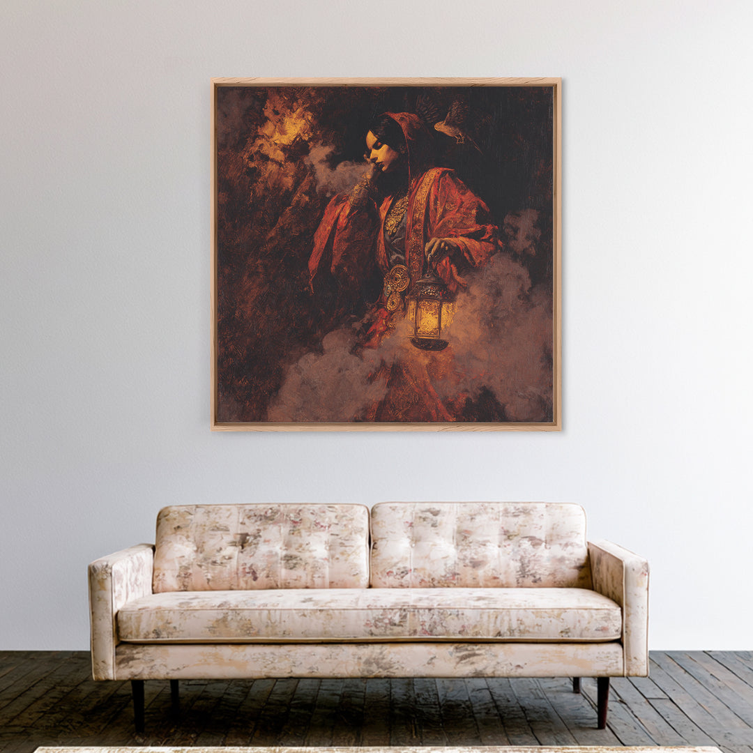 The Lantern Mage, Ornate Symbolist Art, Square Wall Art, Dark Halloween Decor, Canvas Print, Halloween Wall Art, Dark Fantasy Art