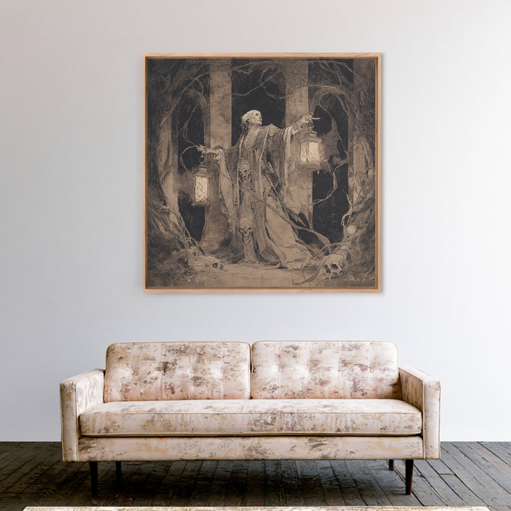 The Lantern Mage, Decadent Gothic Art, Square Wall Art, Macabre Wall Art, Canvas Print, Halloween Wall Art, Seasonal Home Decor