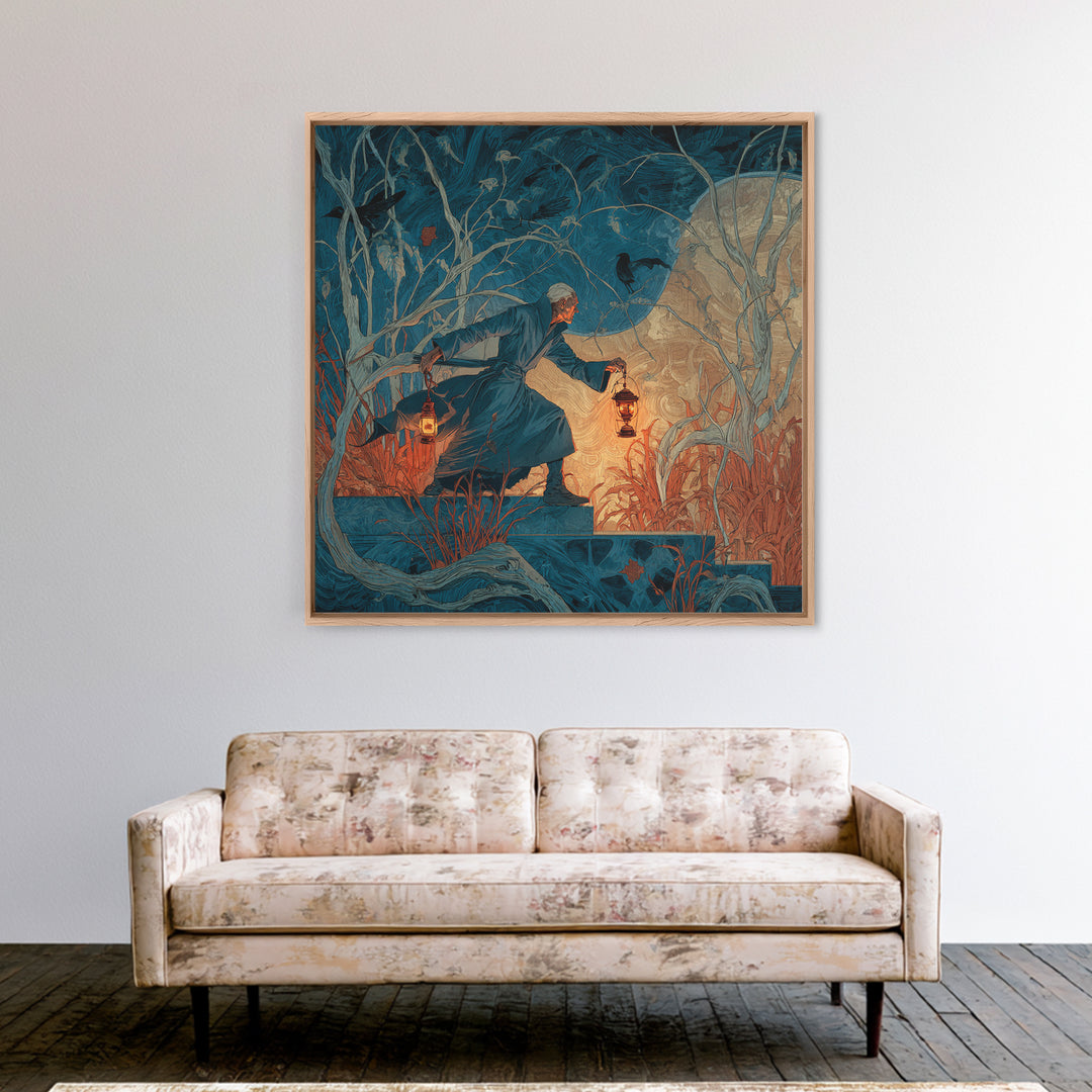 The Lantern Mage, Expressionist Gothic Art, Square Wall Art, Dark Halloween Decor, Canvas Print, Halloween Wall Art, Horror Wall Art