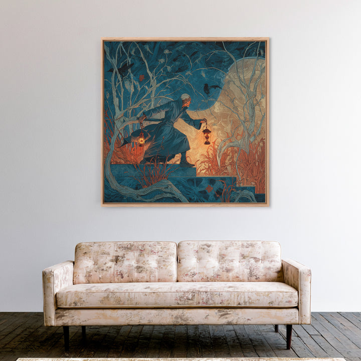 The Lantern Mage, Expressionist Gothic Art, Square Wall Art, Dark Halloween Decor, Canvas Print, Halloween Wall Art, Horror Wall Art