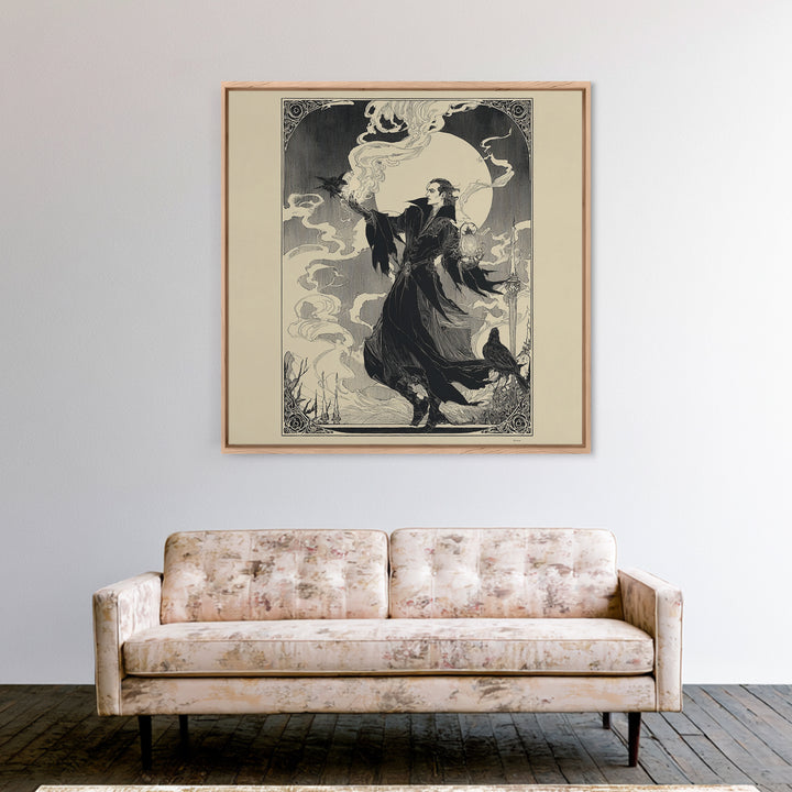 The Lantern Mage, Decadent Line Art, Square Wall Art, Macabre Wall Art, Canvas Print, Halloween Wall Art, Dark Fantasy Art
