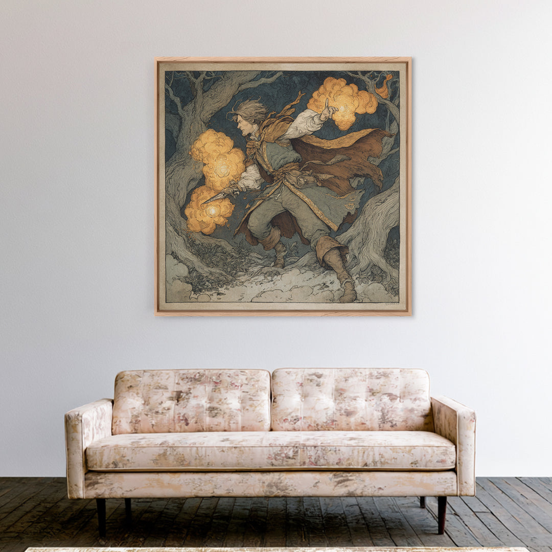 The Lantern Mage, Gothic Storybook Art, Square Wall Art, Gothic Horror Wall Art, Framed Canvas Print, Halloween Wall Art