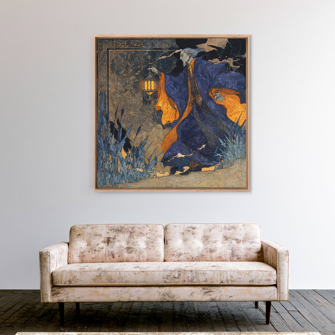 The Lantern Mage, Stained Glass Gothic Art, Square Wall Art, Dark Halloween Decor, Canvas Print, Halloween Wall Art, Gothic Home Decor
