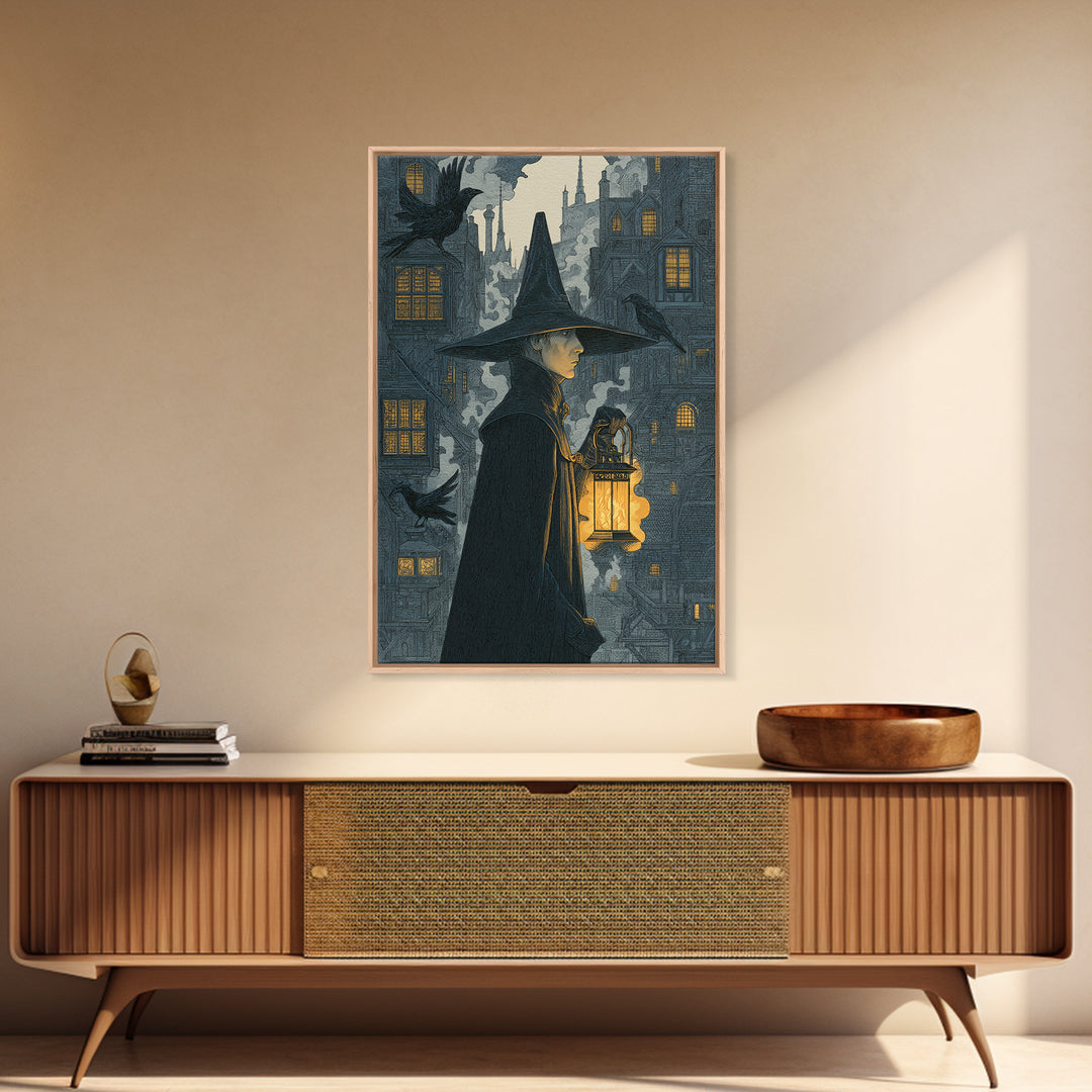 The Lantern Mage, Victorian Macabre Art, Vertical Wall Art, Dark Fantasy Wall Art, Framed Canvas Print, Halloween Wall Art