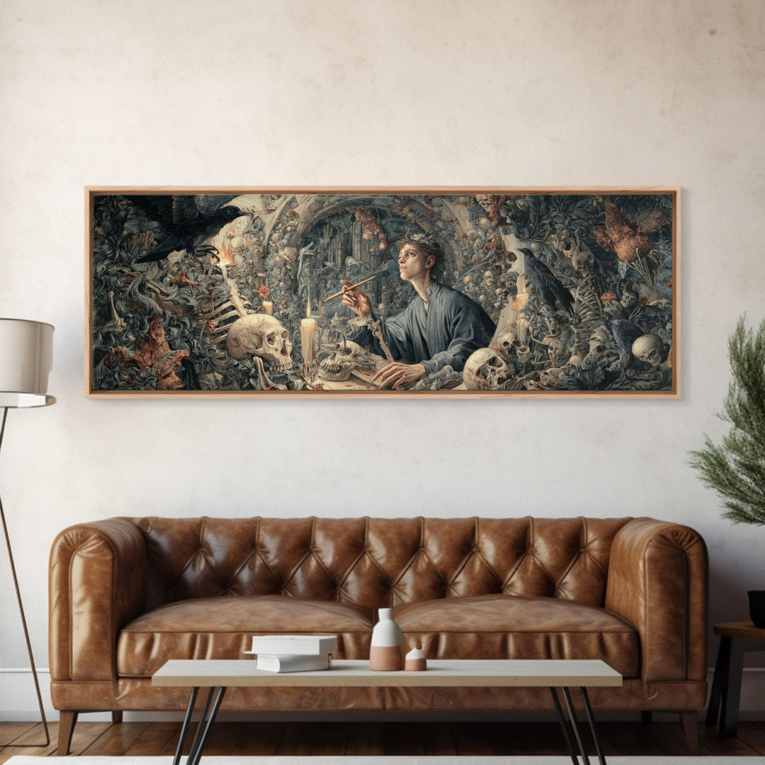 The Bone Sculptor, Medieval Grotesque Art, Extra Wide Wall Art, Gothic Horror Wall Art, Framed Canvas Print, Halloween Wall Art