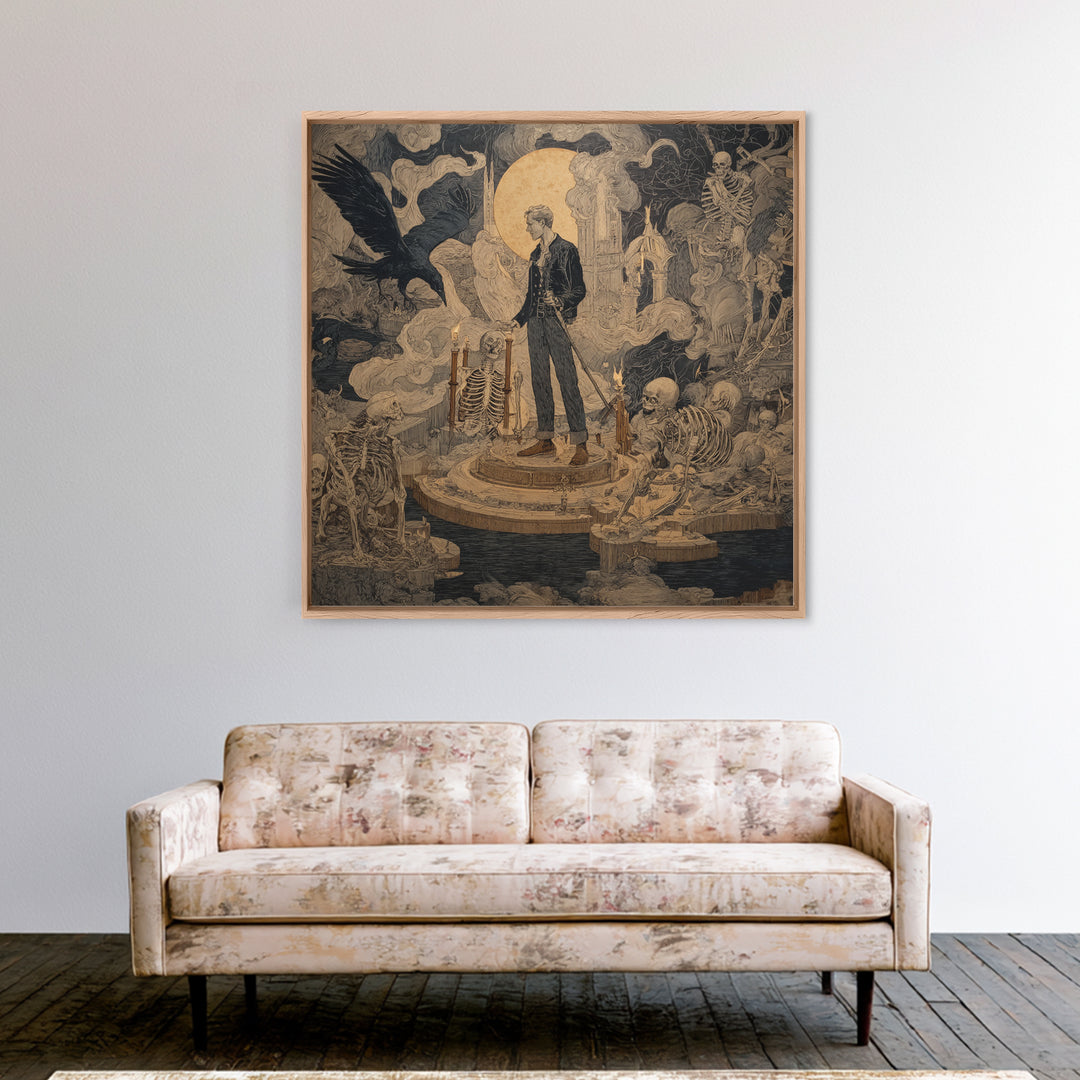 The Bone Sculptor, Symbolist Etching Art, Square Wall Art, Dark Fantasy Wall Art, Canvas Print, Halloween Wall Art, Gothic Home Decor