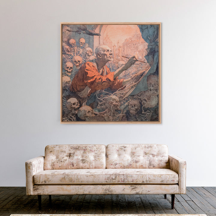 The Bone Sculptor, Grotesque Carnival Art, Square Wall Art, Dark Fantasy Wall Art, Framed Canvas Print, Halloween Wall Art