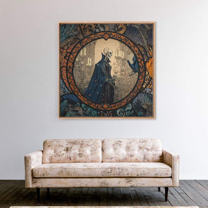 The Bone Sculptor, Stained Glass Gothic Art, Square Wall Art, Dark Halloween Decor, Canvas Print, Halloween Wall Art