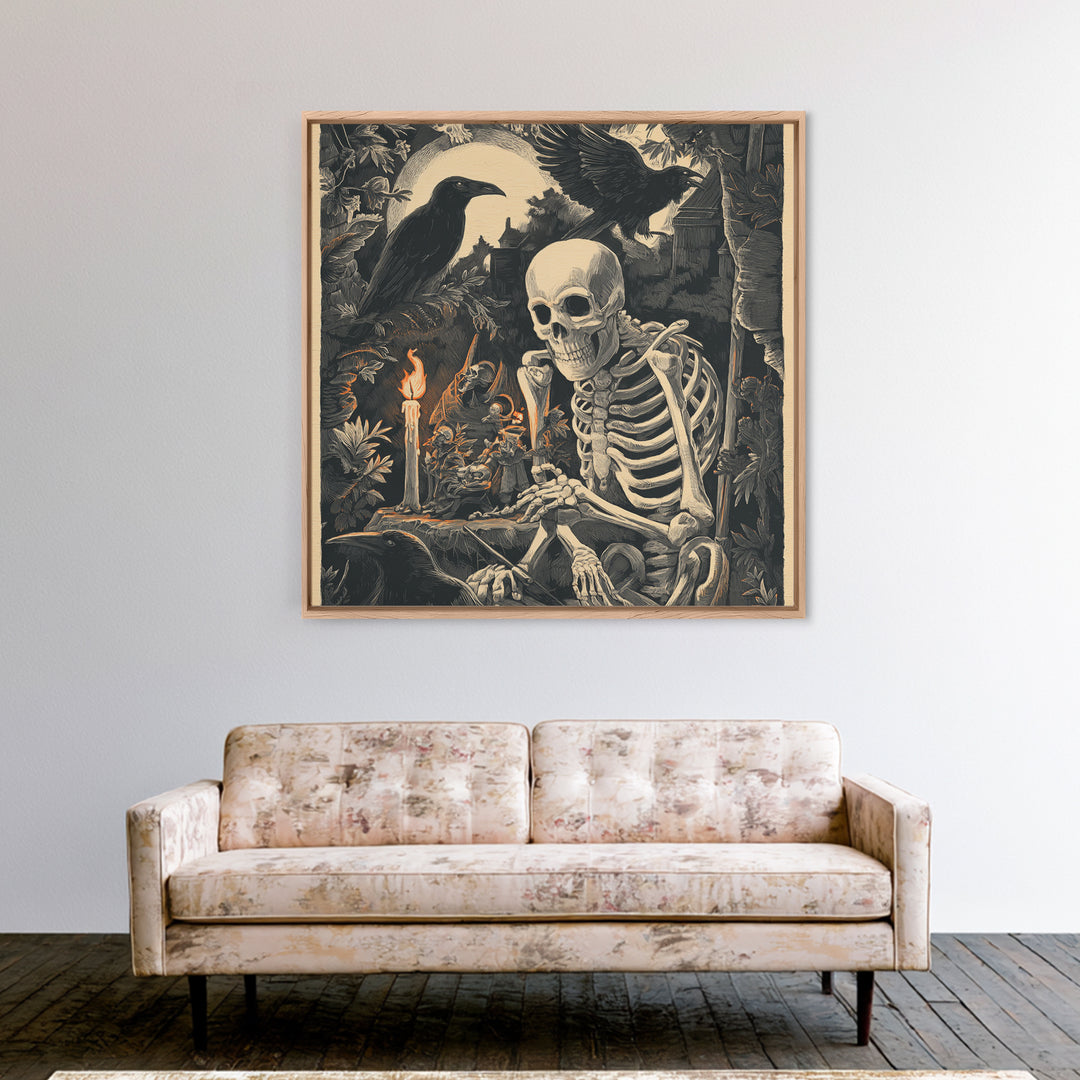 The Bone Sculptor, Macabre Folk Print Art, Square Wall Art, Macabre Wall Art, Framed Canvas Print, Halloween Wall Art