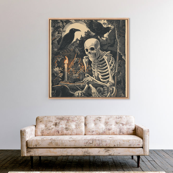 The Bone Sculptor, Macabre Folk Print Art, Square Wall Art, Macabre Wall Art, Framed Canvas Print, Halloween Wall Art
