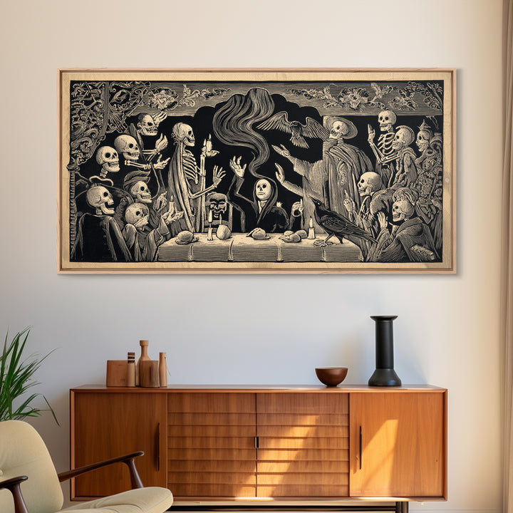 The Dream Eater, Macabre Folk Print Art, Wide Panoramic Art, Gothic Horror Wall Art, Framed Canvas Print, Halloween Wall Art