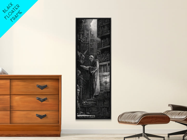The Crypt Librarian, Gothic Engraving Art, Tall Narrow Wall Art, Gothic Horror Wall Art, Canvas Print, Halloween Wall Art