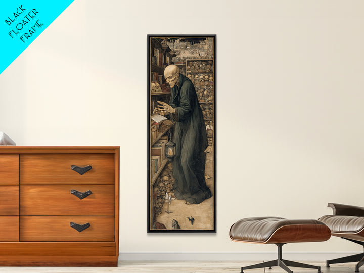 The Crypt Librarian, Northern Renaissance Horror, Tall Narrow Wall Art, Dark Fantasy Wall Art, Canvas Print, Halloween Wall Art