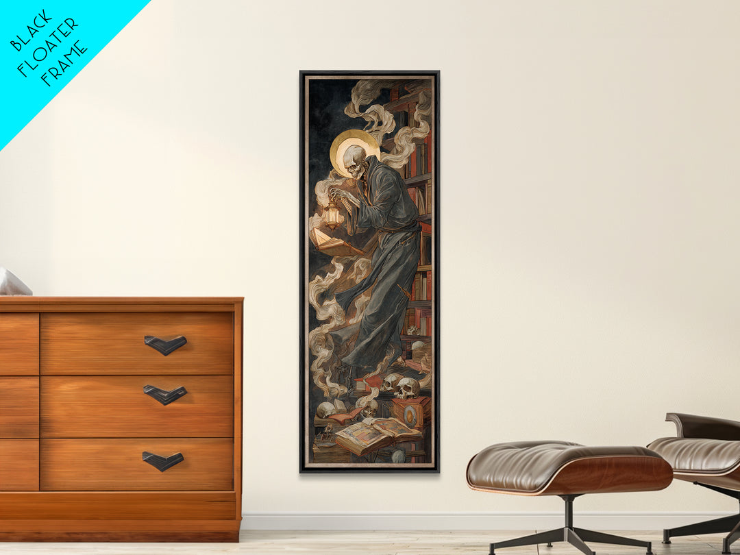 The Crypt Librarian, Dark Renaissance Art, Tall Narrow Wall Art, Dark Halloween Decor, Canvas Print, Halloween Wall Art