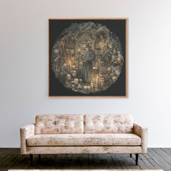 The Crypt Librarian, Danse Macabre Art, Square Wall Art, Dark Fantasy Wall Art, Canvas Print, Halloween Wall Art