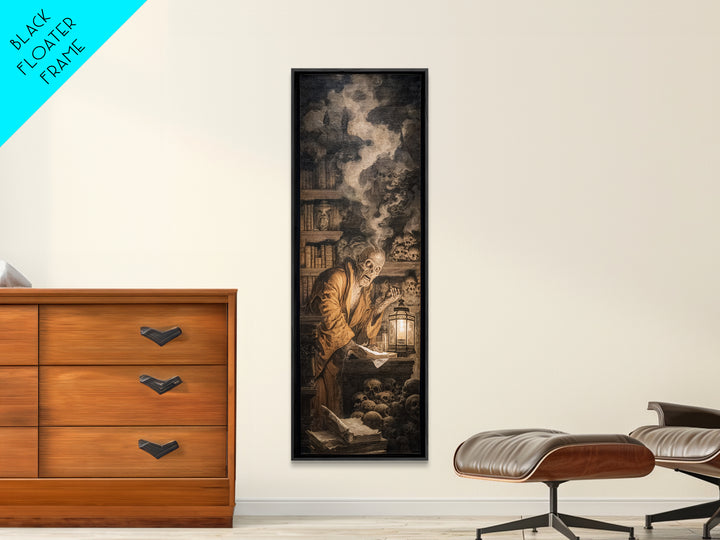 The Crypt Librarian, Baroque Witchcraft Art, Tall Narrow Wall Art, Macabre Wall Art, Canvas Print, Halloween Wall Art