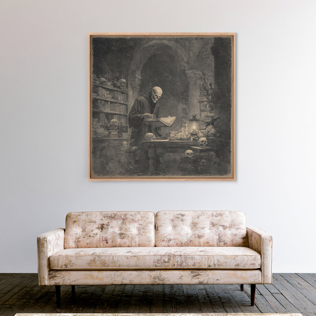 The Crypt Librarian, Symbolist Dream Art, Square Wall Art, Dark Fantasy Wall Art, Canvas Print, Halloween Wall Art, Gothic Home Decor