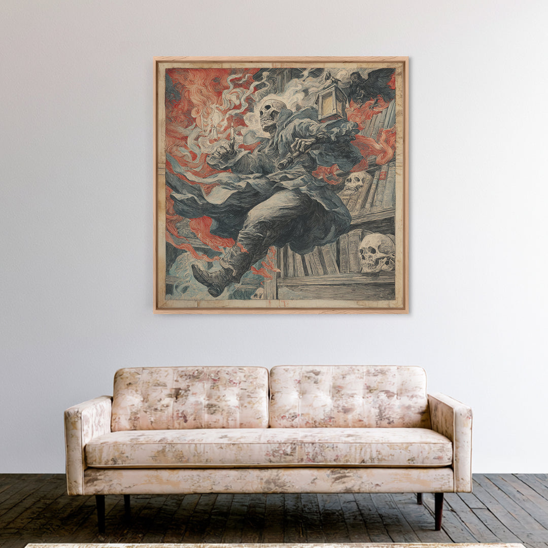 The Crypt Librarian, Grotesque Carnival Art, Square Wall Art, Dark Halloween Decor, Canvas Print, Halloween Wall Art, Statement Wall Art