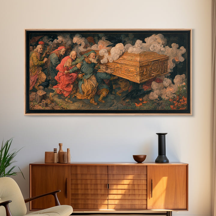 The Royal Coffin Maker, Northern Renaissance Horror, Wide Panoramic Art, Gothic Horror Wall Art, Framed Canvas Print