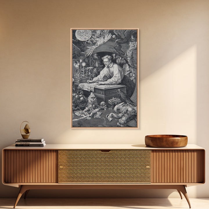 The Royal Coffin Maker, Renaissance Engraving Art, Vertical Wall Art, Dark Fantasy Wall Art, Framed Canvas Print, Halloween Wall Art