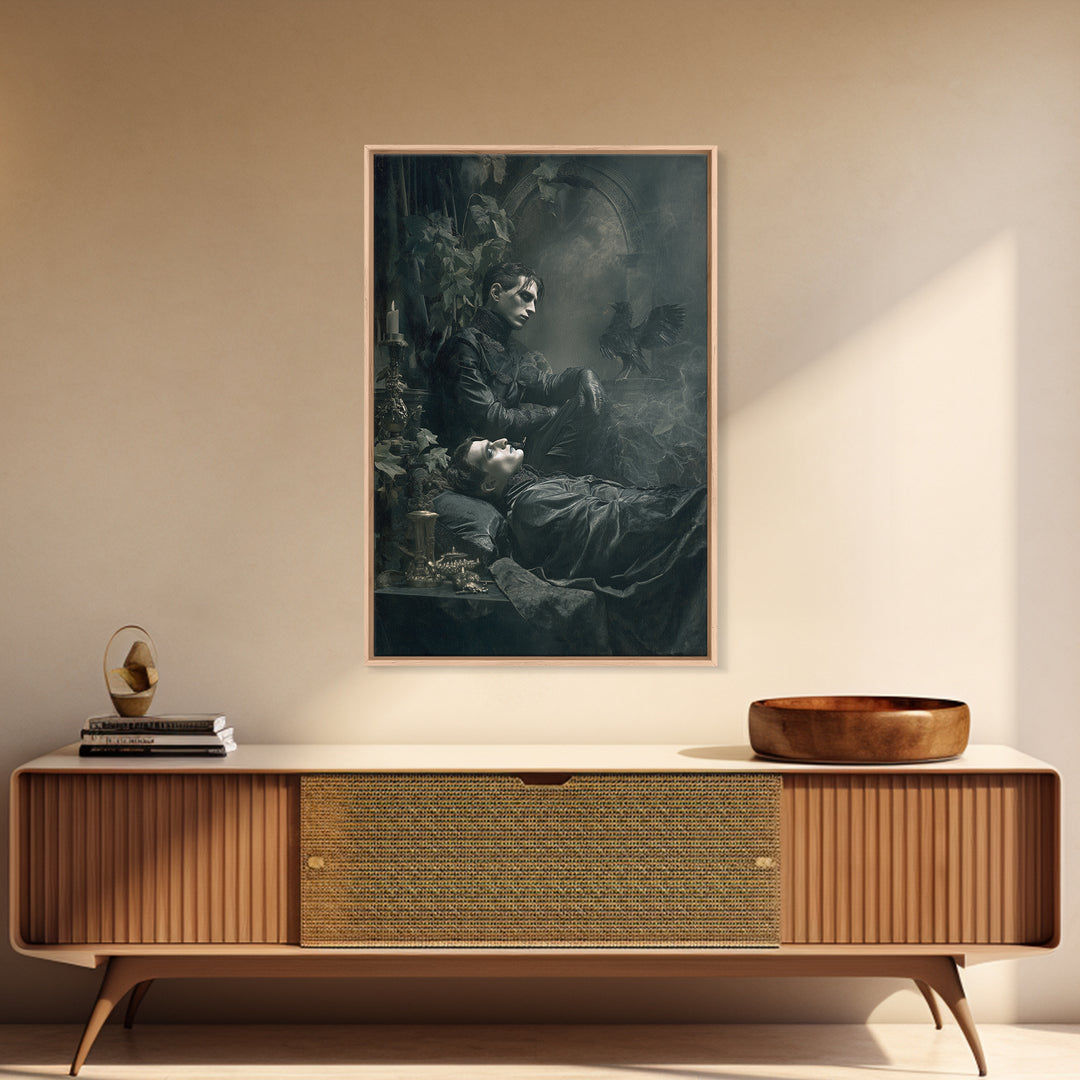 The Royal Coffin Maker, Dark Symbolist Art, Vertical Wall Art, Macabre Wall Art, Framed Canvas Print, Halloween Wall Art