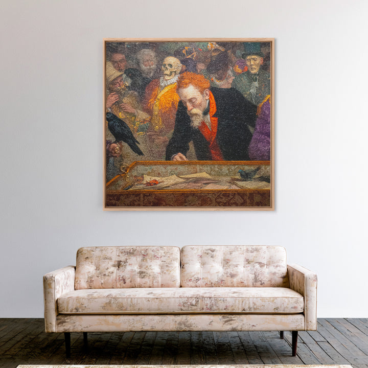 The Royal Coffin Maker, Grotesque Carnival Art, Square Wall Art, Dark Halloween Decor, Framed Canvas Print, Halloween Wall Art