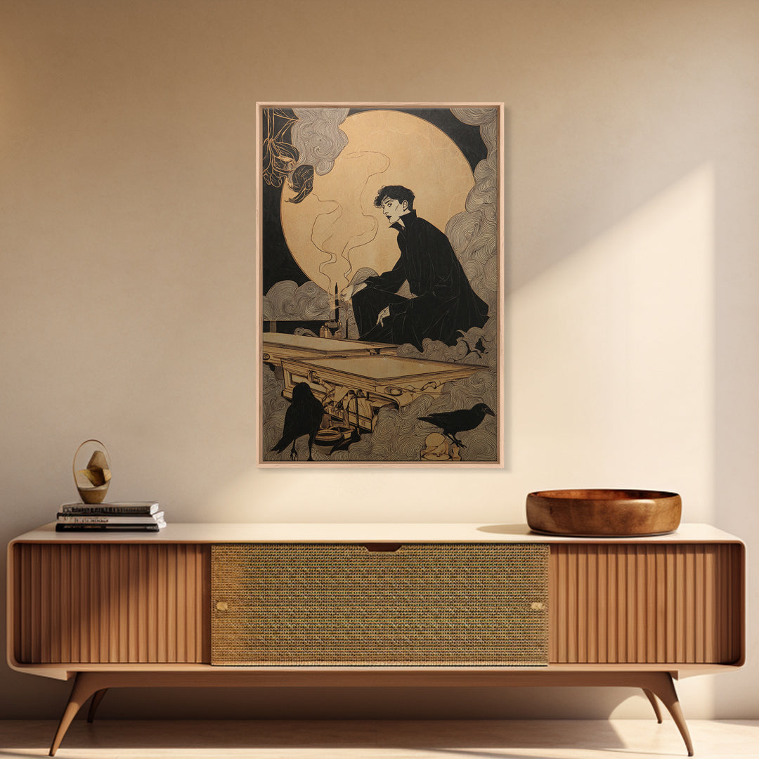 The Royal Coffin Maker, Decadent Line Art, Vertical Wall Art, Dark Halloween Decor, Canvas Print, Halloween Wall Art