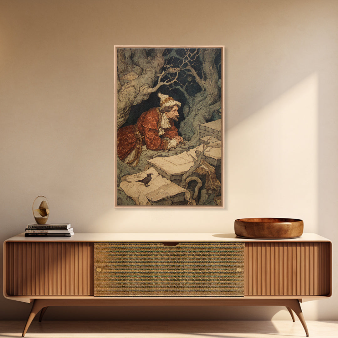 The Royal Coffin Maker, Gothic Storybook Art, Vertical Wall Art, Gothic Horror Wall Art, Framed Canvas Print, Halloween Wall Art