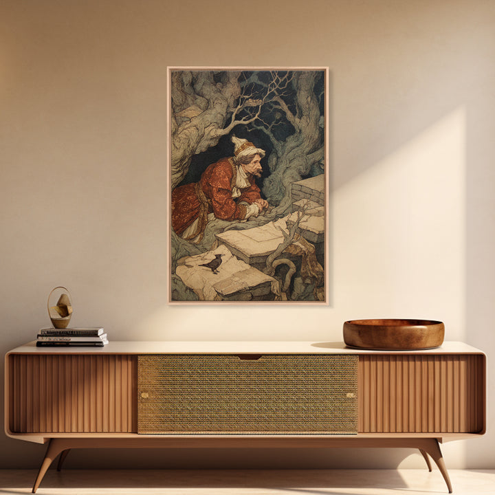 The Royal Coffin Maker, Gothic Storybook Art, Vertical Wall Art, Gothic Horror Wall Art, Framed Canvas Print, Halloween Wall Art