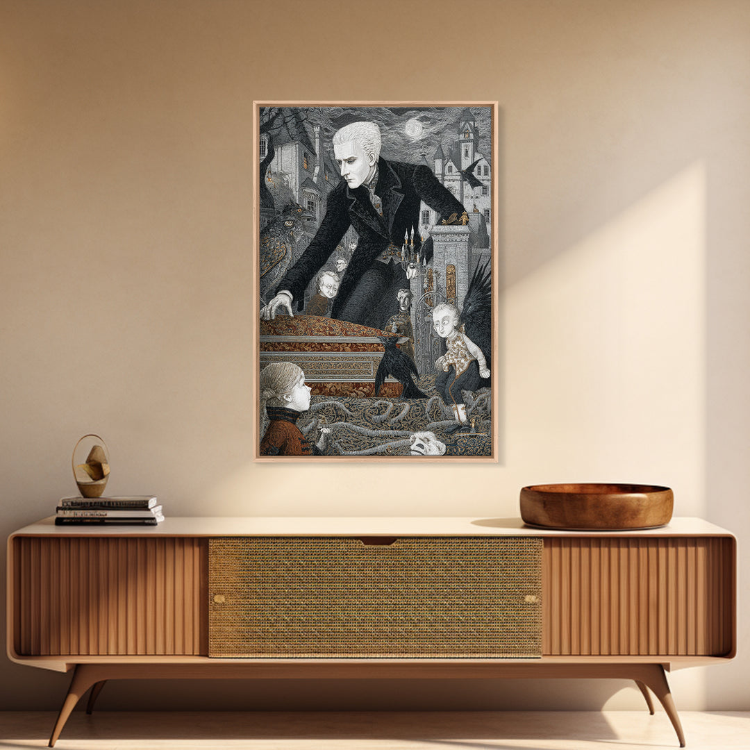 The Royal Coffin Maker, Victorian Macabre Art, Vertical Wall Art, Dark Halloween Decor, Framed Canvas Print, Halloween Wall Art