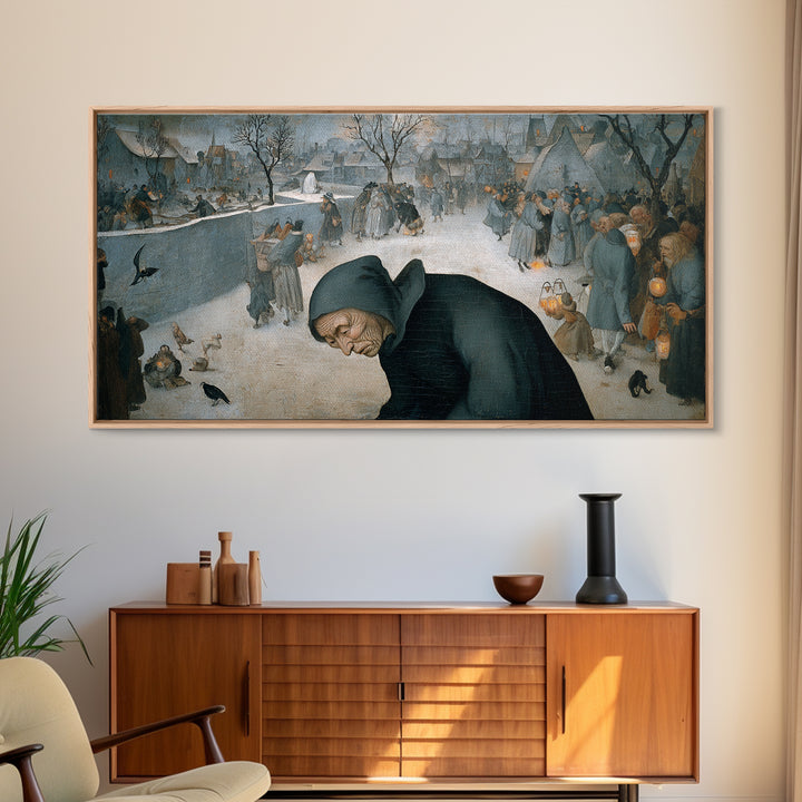 The Soul Collector, Northern Renaissance Horror, Wide Panoramic Art, Gothic Horror Wall Art, Framed Canvas Print