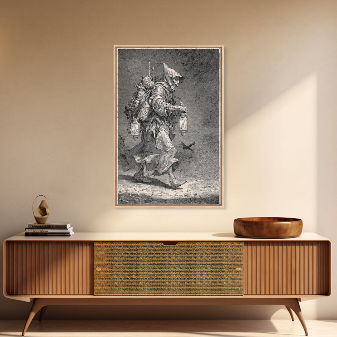 The Soul Collector, Renaissance Engraving Art, Vertical Wall Art, Macabre Wall Art, Framed Canvas Print, Halloween Wall Art