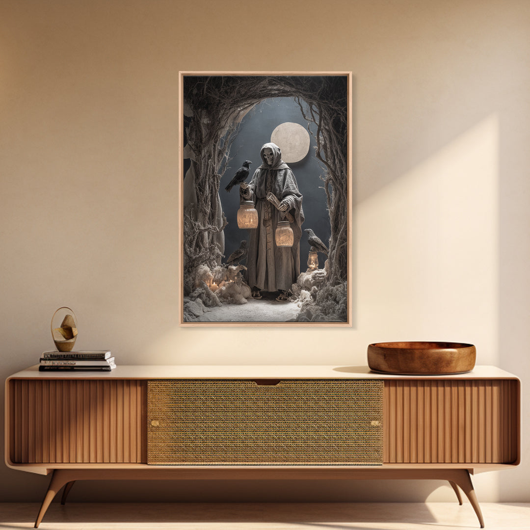 The Soul Collector, Danse Macabre Art, Vertical Wall Art, Dark Fantasy Wall Art, Framed Canvas Print, Halloween Wall Art
