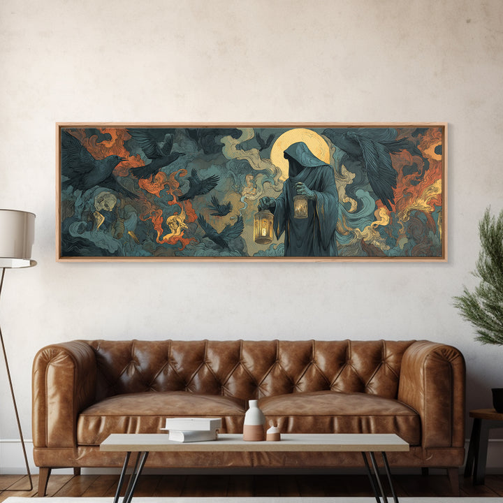 The Soul Collector, Visionary Gothic Art, Extra Wide Wall Art, Dark Halloween Decor, Canvas Print, Halloween Wall Art