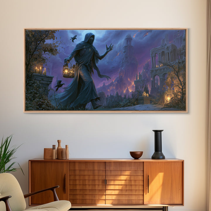 The Soul Collector, Apocalyptic Romantic Art, Wide Panoramic Art, Dark Fantasy Wall Art, Canvas Print, Halloween Wall Art, Macabre Wall Art