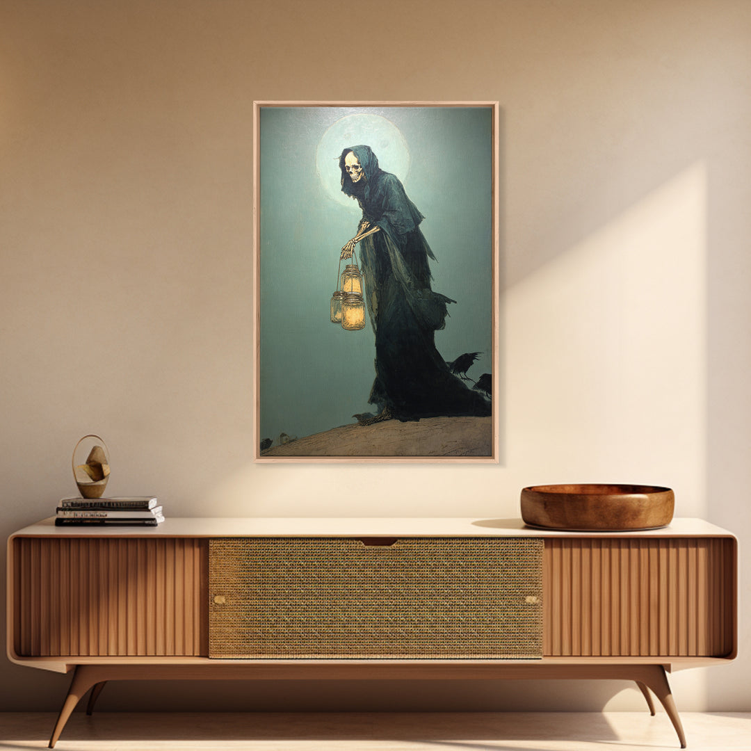 The Soul Collector, Decadent Gothic Art, Vertical Wall Art, Macabre Wall Art, Framed Canvas Print, Halloween Wall Art