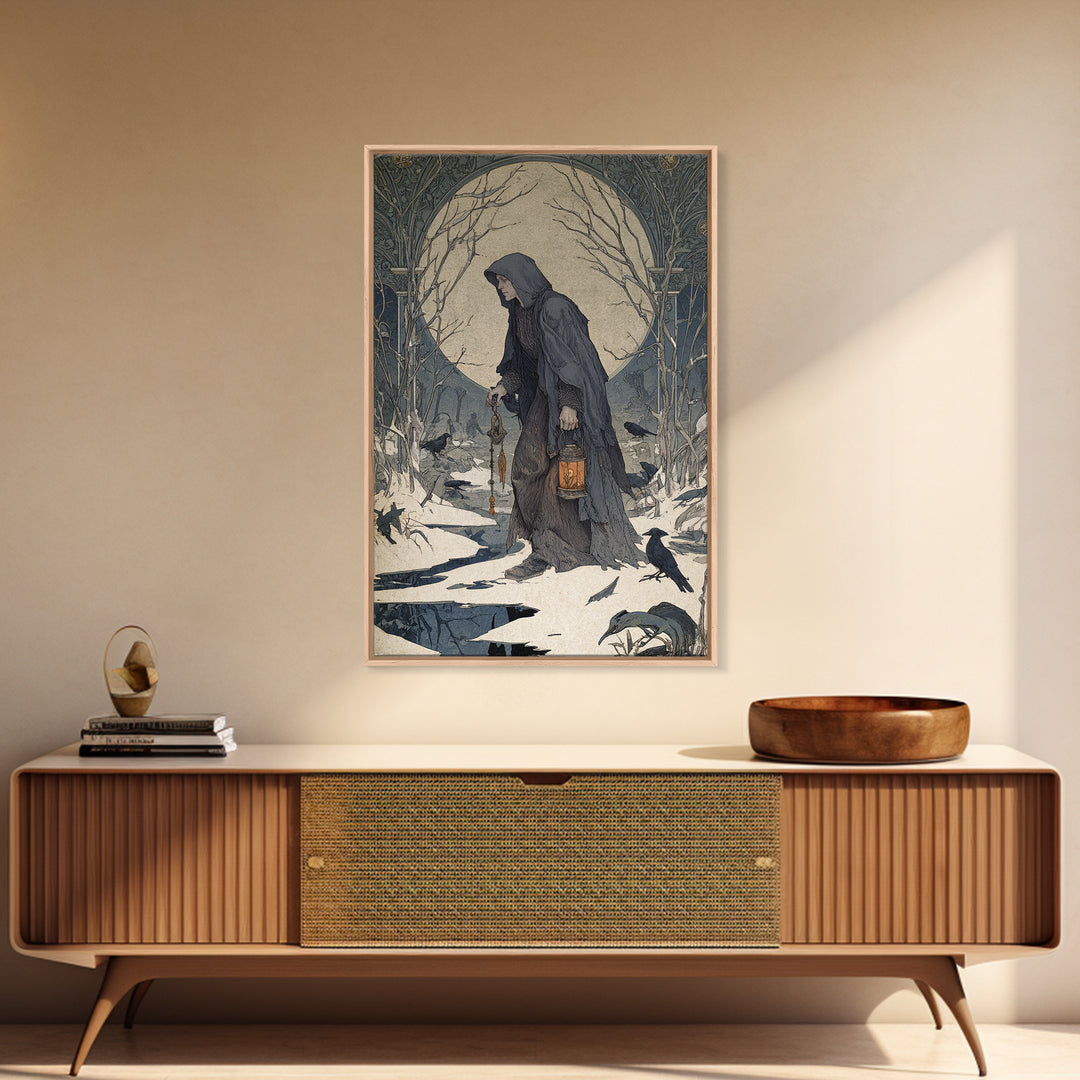 The Soul Collector, Symbolist Death Art, Vertical Wall Art, Gothic Horror Wall Art, Canvas Print, Halloween Wall Art