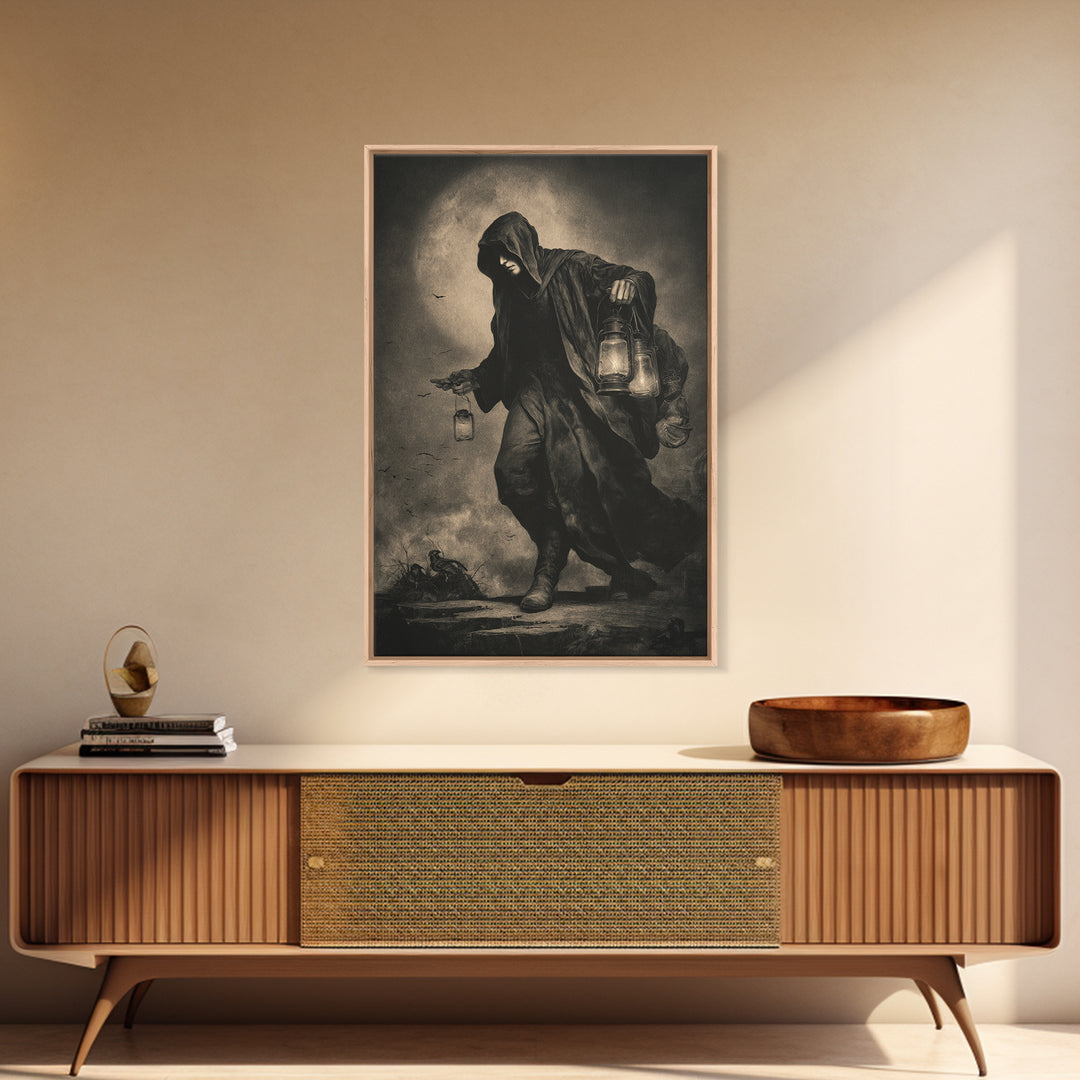The Soul Collector, Dark Symbolist Art, Vertical Wall Art, Dark Fantasy Wall Art, Canvas Print, Halloween Wall Art