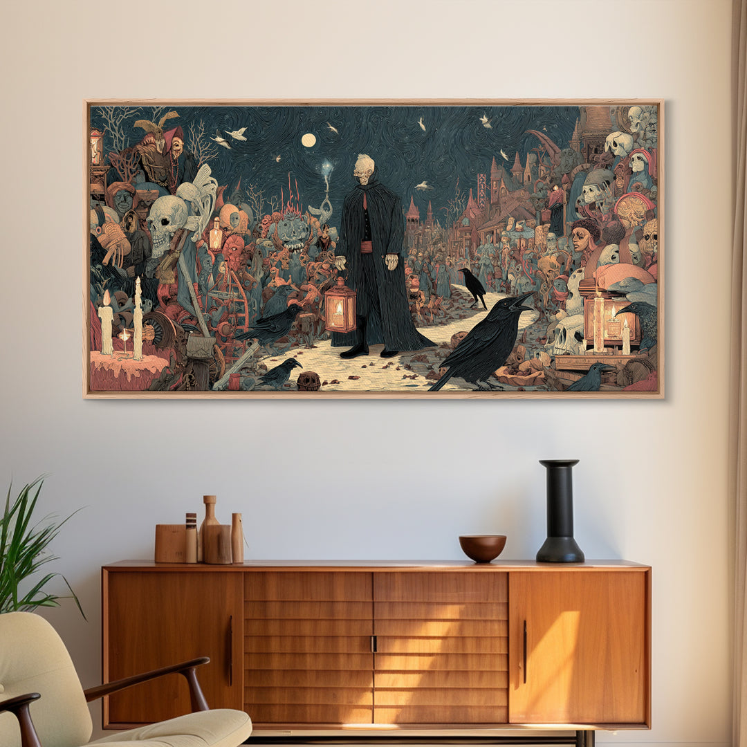 The Soul Collector, Grotesque Carnival Art, Wide Panoramic Art, Gothic Horror Wall Art, Canvas Print, Halloween Wall Art