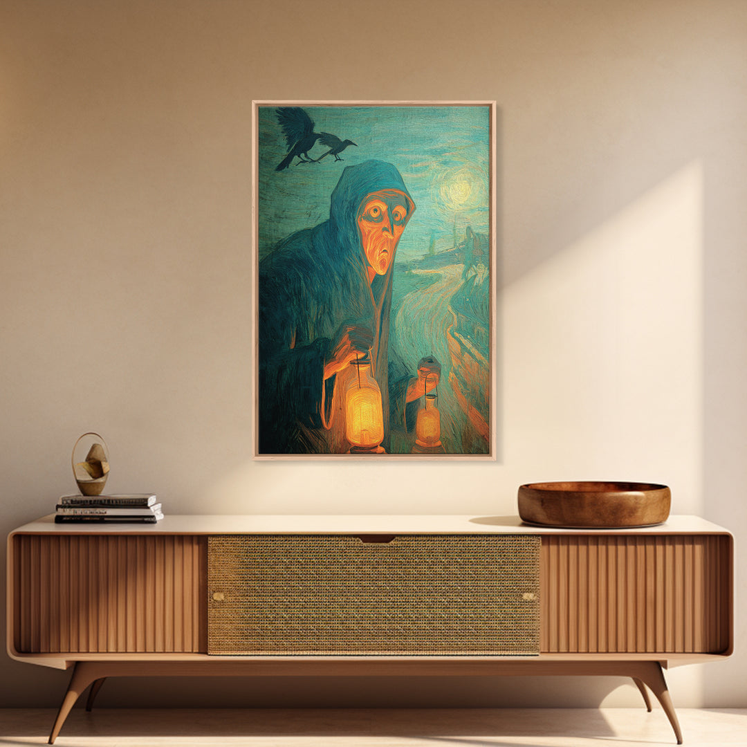 The Soul Collector, Expressionist Gothic Art, Vertical Wall Art, Dark Halloween Decor, Canvas Print, Halloween Wall Art