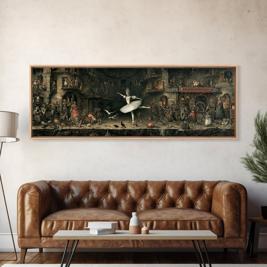 The Phantom Ballerina, Medieval Grotesque Art, Extra Wide Wall Art, Dark Fantasy Wall Art, Canvas Print, Halloween Wall Art