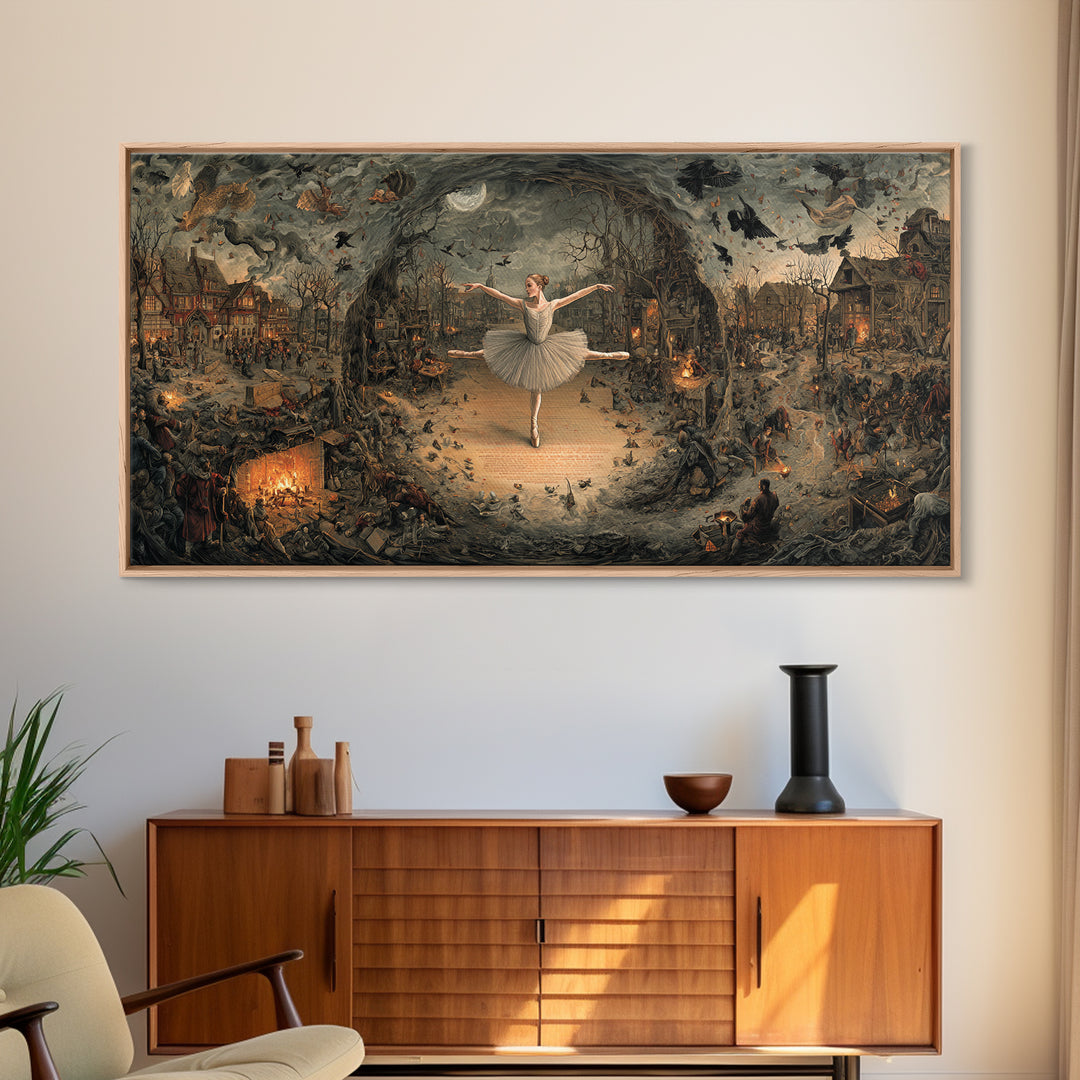 The Phantom Ballerina, Northern Renaissance Horror, Wide Panoramic Art, Dark Fantasy Wall Art, Canvas Print, Halloween Wall Art