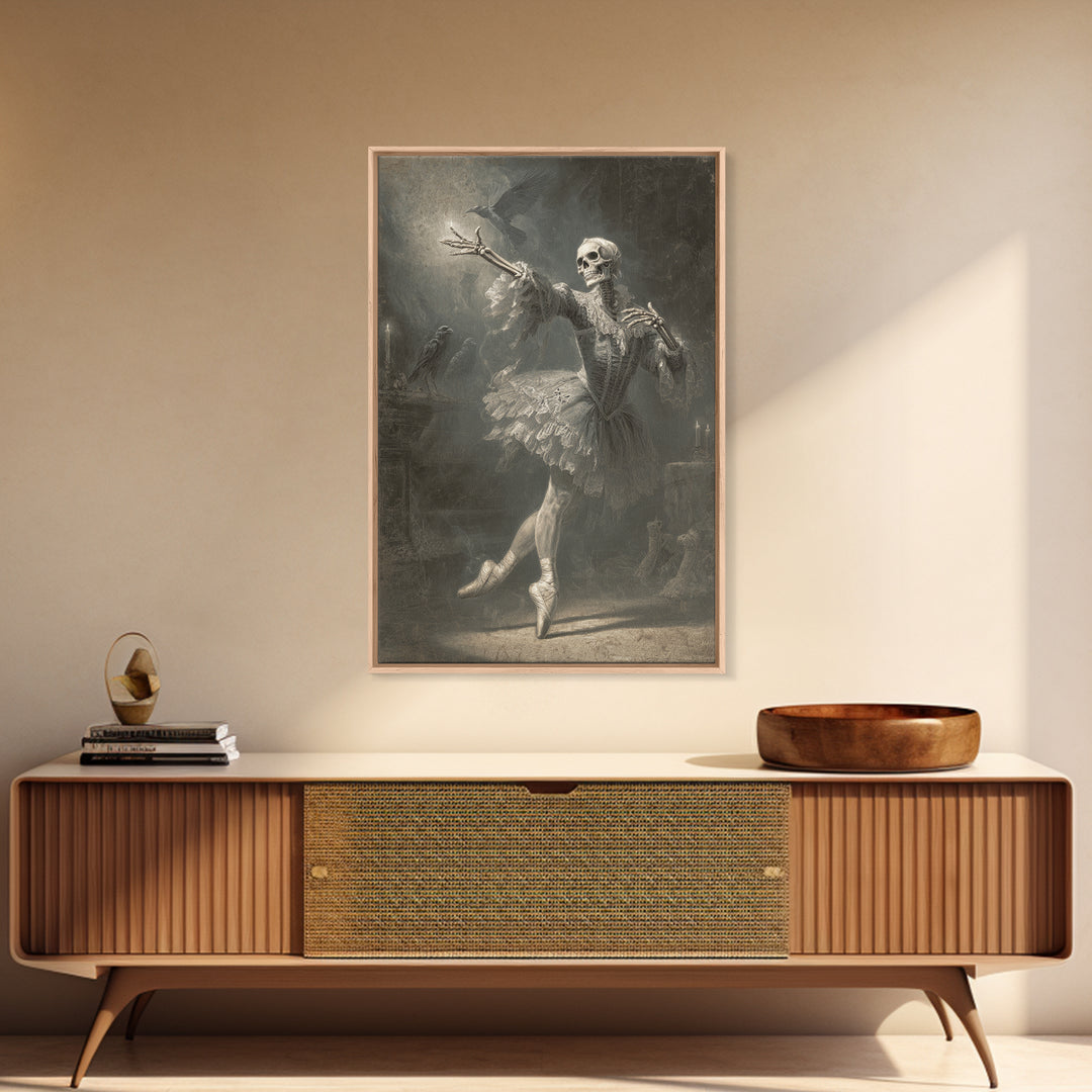The Phantom Ballerina, Danse Macabre Art, Vertical Wall Art, Gothic Horror Wall Art, Framed Canvas Print
