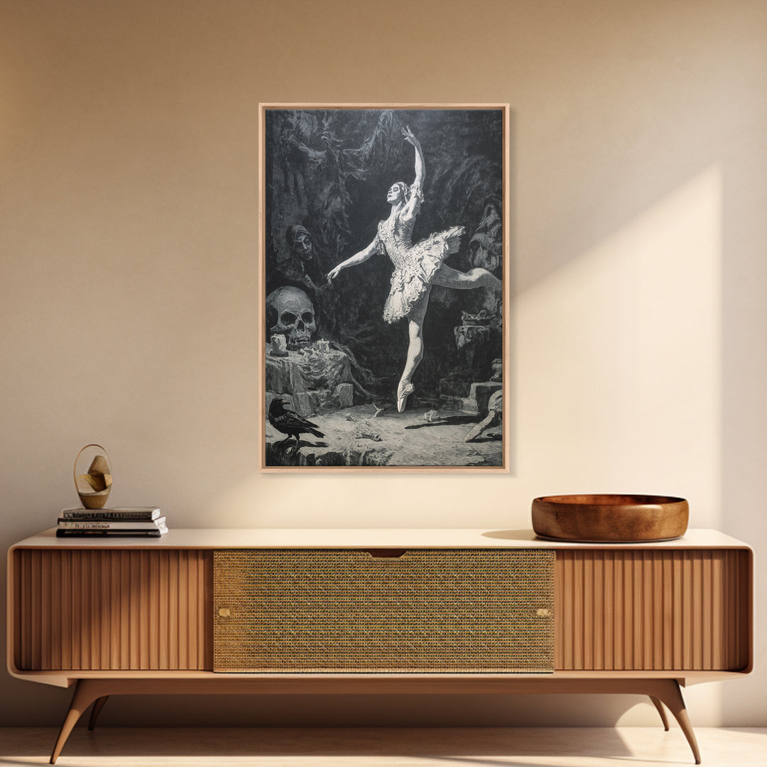 The Phantom Ballerina, Dark Romantic Horror Art, Vertical Wall Art, Dark Fantasy Wall Art, Framed Canvas Print, Halloween Wall Art