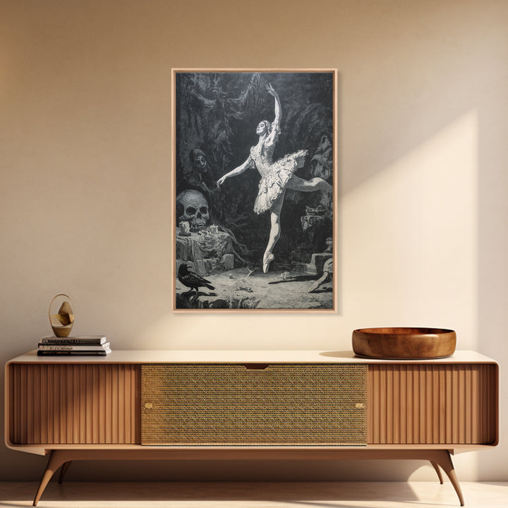 The Phantom Ballerina, Dark Romantic Horror Art, Vertical Wall Art, Dark Fantasy Wall Art, Framed Canvas Print, Halloween Wall Art
