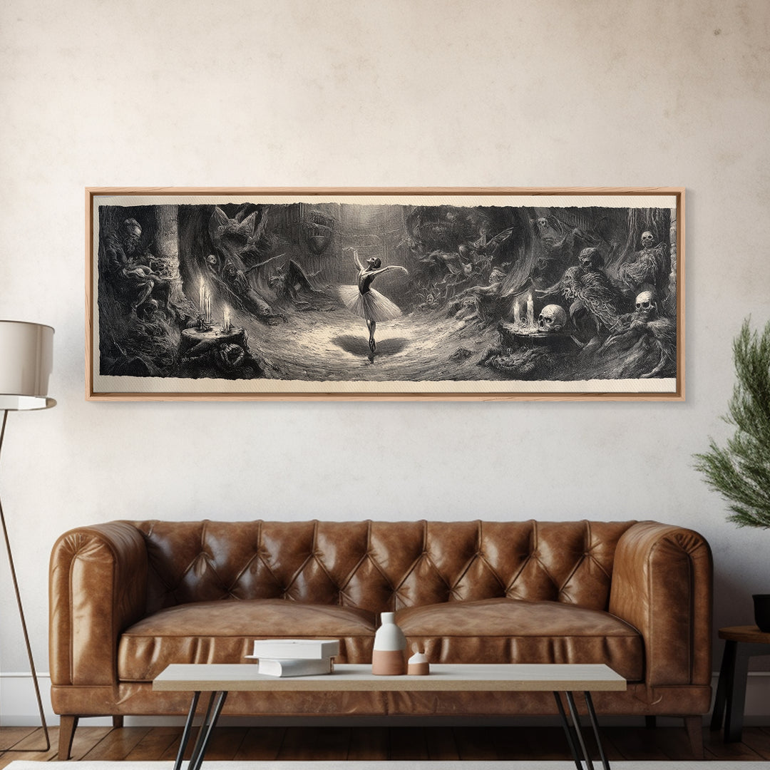 The Phantom Ballerina, Expressionist Nightmare Art, Extra Wide Wall Art, Dark Fantasy Wall Art, Framed Canvas Print, Halloween Wall Art