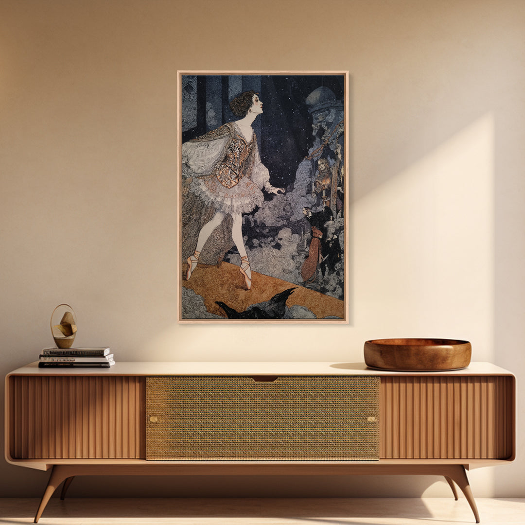 The Phantom Ballerina, Stained Glass Gothic Art, Vertical Wall Art, Dark Halloween Decor, Framed Canvas Print, Halloween Wall Art